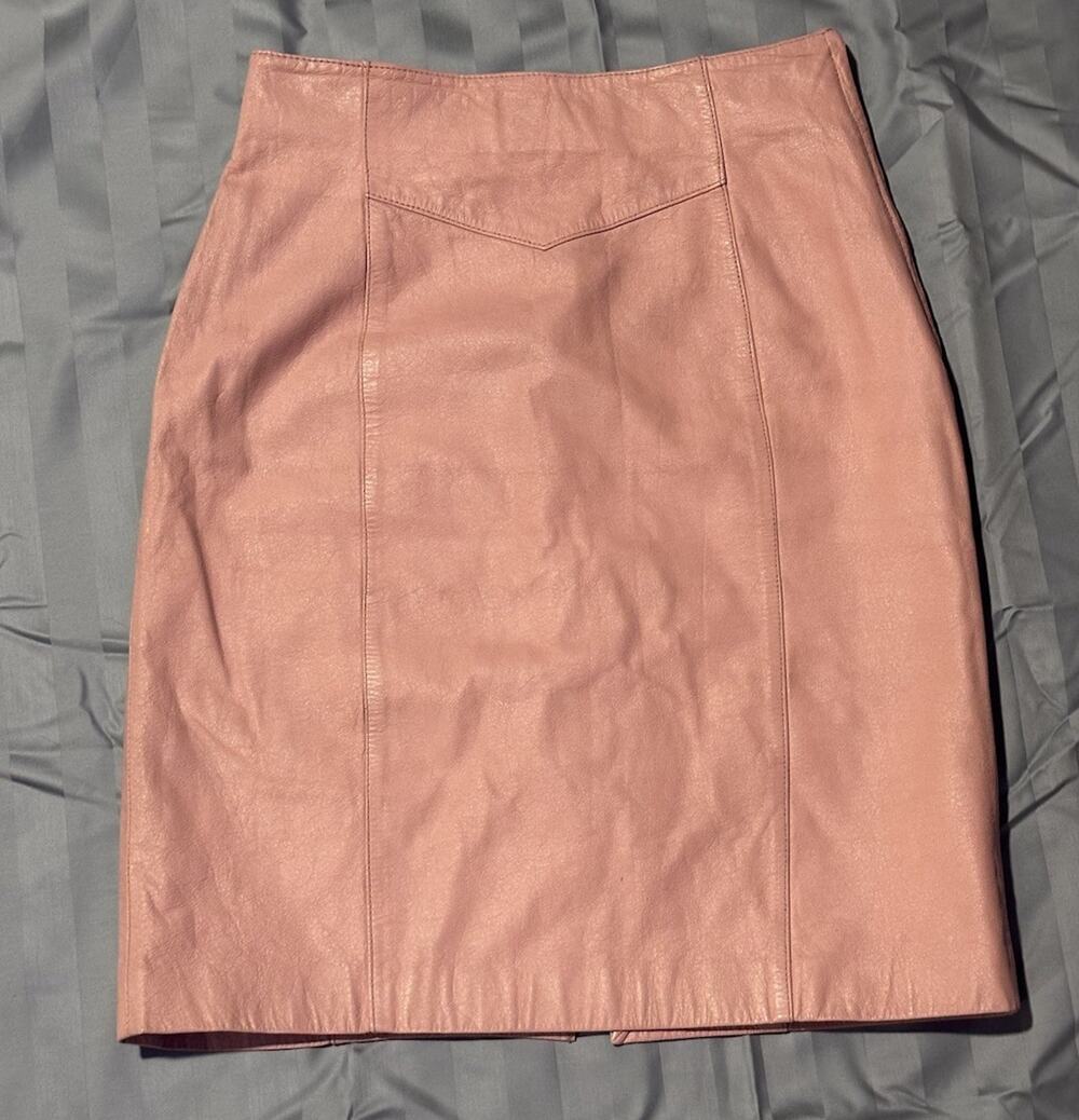 Vtg 90’s Chia Bubble Gum Pink Leather High Wasited Pencil Skirt 8